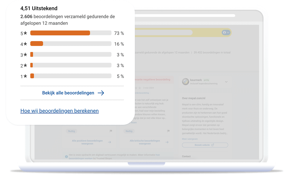 Een laptop met een bedrijfsprofiel op trstd.com met de sterrenbeoordelingen